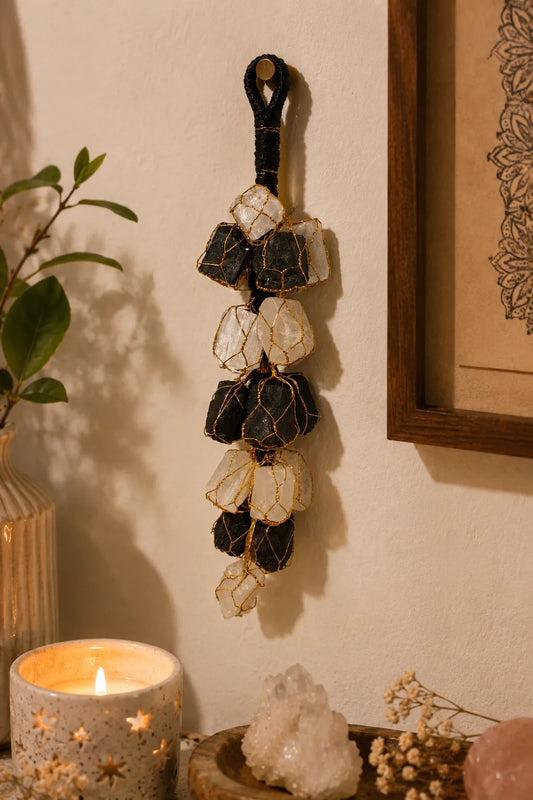Selenite & Black Tourmaline Hanging Crystal Charm